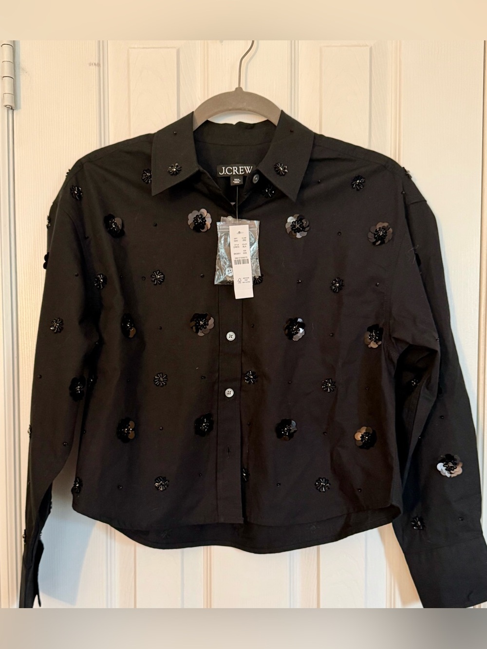 J. Crew Black Long-Sleeve Sequin Embellished Button-Down Shirt